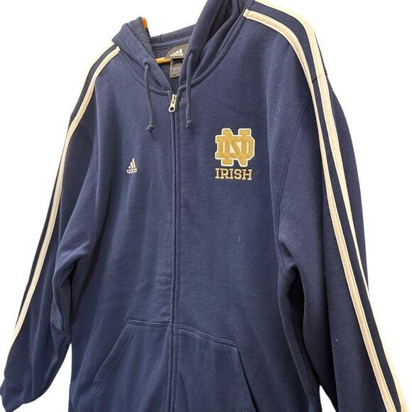 Adidas Navy Blue Gold Notre Dame Fighting Irish Full Zip Hooded Sweatshirt Large - Picture 3 of 8